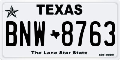 TX license plate BNW8763