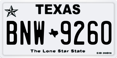 TX license plate BNW9260