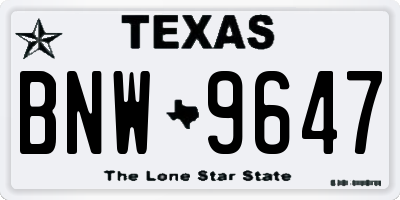 TX license plate BNW9647