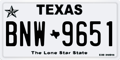 TX license plate BNW9651