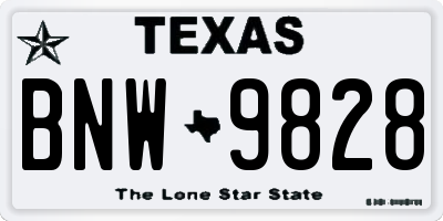 TX license plate BNW9828