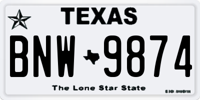 TX license plate BNW9874