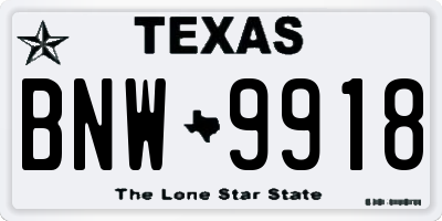 TX license plate BNW9918