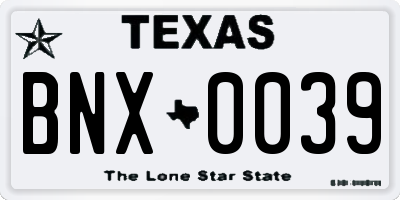 TX license plate BNX0039