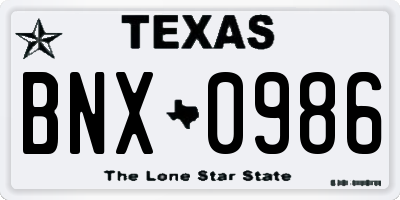 TX license plate BNX0986