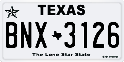 TX license plate BNX3126