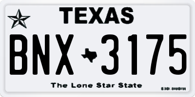 TX license plate BNX3175