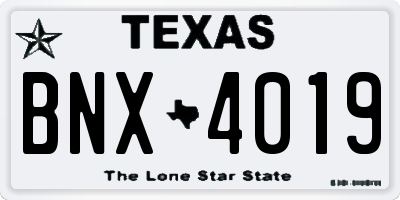 TX license plate BNX4019