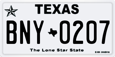 TX license plate BNY0207