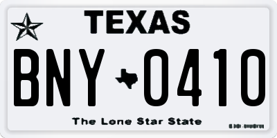 TX license plate BNY0410