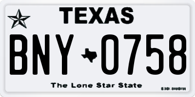 TX license plate BNY0758