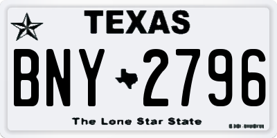 TX license plate BNY2796