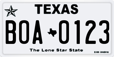 TX license plate BOA0123