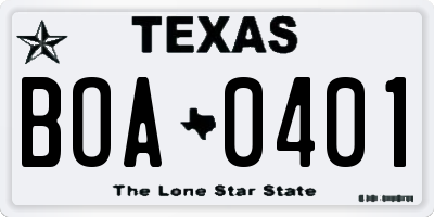 TX license plate BOA0401
