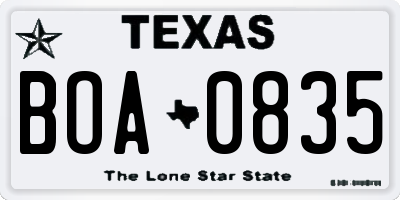 TX license plate BOA0835