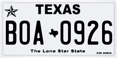 TX license plate BOA0926