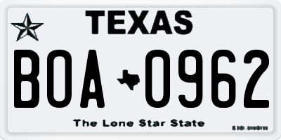 TX license plate BOA0962