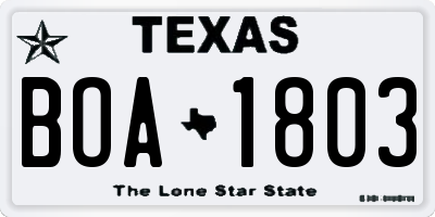 TX license plate BOA1803