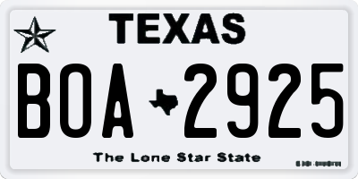 TX license plate BOA2925