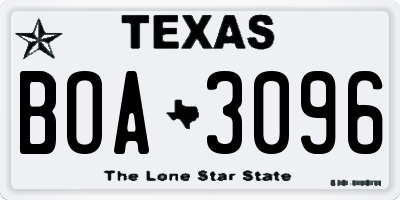 TX license plate BOA3096