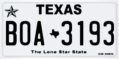 TX license plate BOA3193
