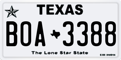 TX license plate BOA3388