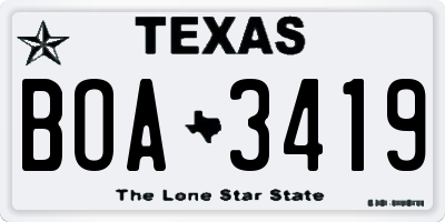 TX license plate BOA3419