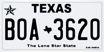TX license plate BOA3620