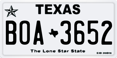 TX license plate BOA3652