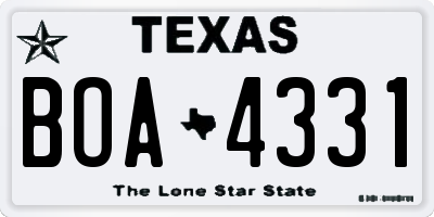 TX license plate BOA4331