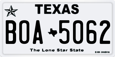 TX license plate BOA5062