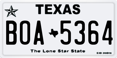 TX license plate BOA5364