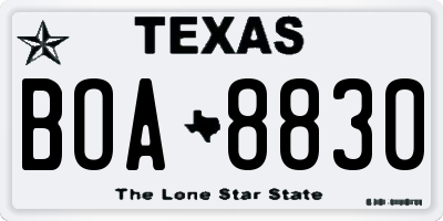 TX license plate BOA8830