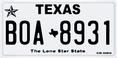 TX license plate BOA8931