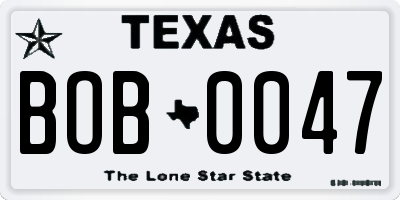 TX license plate BOB0047