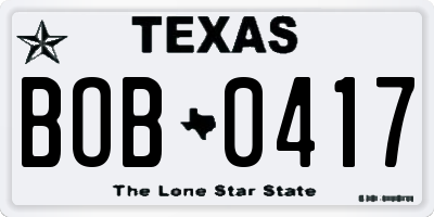 TX license plate BOB0417