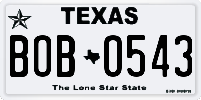 TX license plate BOB0543