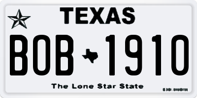 TX license plate BOB1910