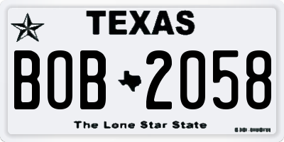TX license plate BOB2058