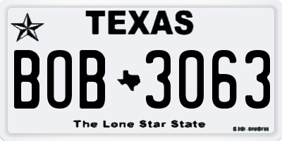 TX license plate BOB3063