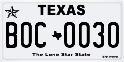 TX license plate BOC0030