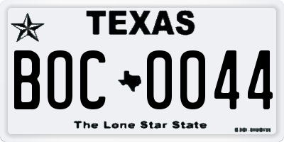 TX license plate BOC0044