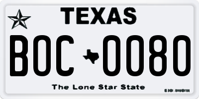 TX license plate BOC0080
