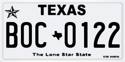 TX license plate BOC0122
