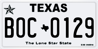 TX license plate BOC0129