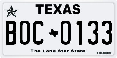 TX license plate BOC0133