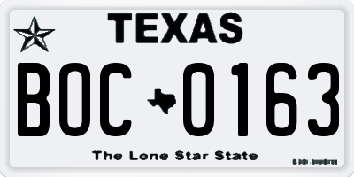 TX license plate BOC0163