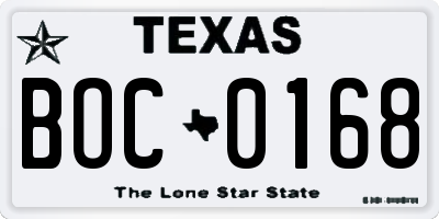 TX license plate BOC0168
