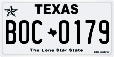 TX license plate BOC0179