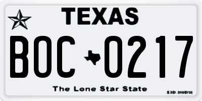 TX license plate BOC0217